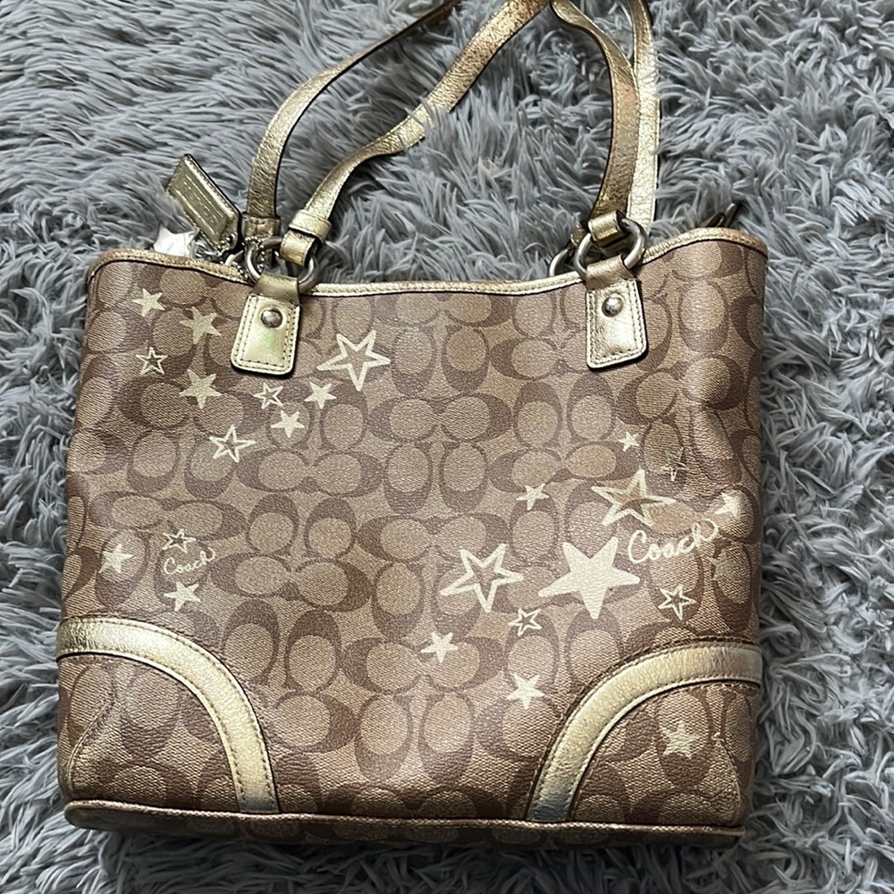 Coach Brown and Gold Shoulder Bag